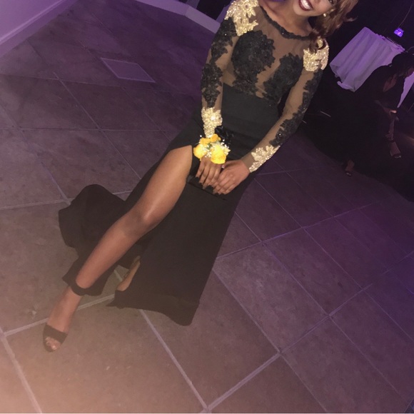 Black Gold mermaid prom dress with slit